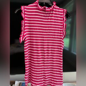 CeCe Hot Pink & White Striped Ruffle Tank Top